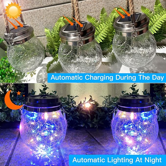 Hanging Outdoor Solar Lights, 2 Pack 30LED Lanterns Decorative Outdoor Lights,Solar Powered Waterproof Landscape Lights with Handle for Tree Yard Garden Patio Fence Holiday Decor(Multicolor)