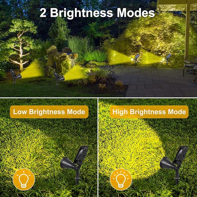 T-SUN Solar Spot Lights Outdoor, 7 LED Solar Landscape Spotlights Wall Lights Auto ON/Off Waterproof Solar Lights for Tree, Patio, Yard, Garden, Driveway, Pool Area(Yellow- 2 Pack)
