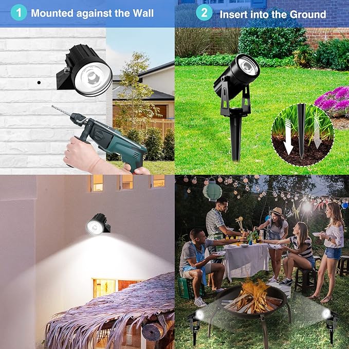 T-SUNUS Solar Landscape Spotlights, Solar Garden Spot Lights IP65 Waterproof 9.8ft Cable, 2000mAh Separated Solar Panel, Auto On/Off for Garden Driveway Pathway Pool Area (White 6000K)