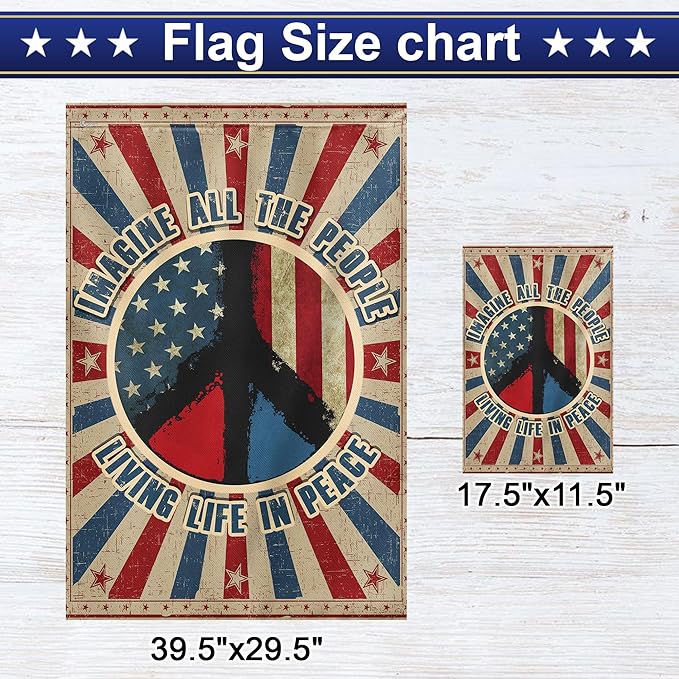 Hippie Peace Flags, Peace Signs Decorations For Home, Outside Hippie Decor House Flag (30 x 40), Imagine All The People Living Life in Peace Flag, USA House Garden Flags, Decorative Outdoor Flags
