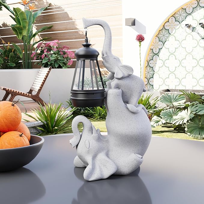 Solar Garden Statue 10 Inch Elephant Decor for Outside Yard Decoration Outdoor Unique Housewarming Gardening Birthday Gifts for Women Grandma