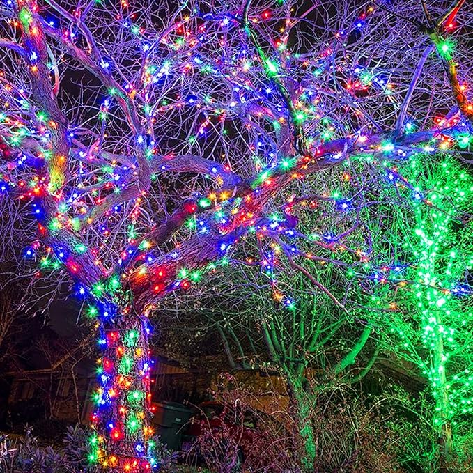 FUNPENY 164FT 500 LED Christmas Indoor Outdoor Decorative String Lights, 8 Modes Waterproof Green Wire LED Fairy Light for Xmas Party Wedding Garden Home Decoration (Multi-Colored)