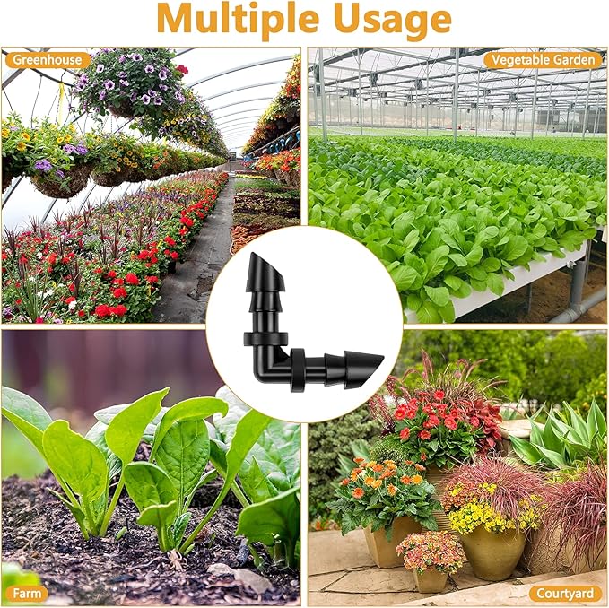 50 Pack 1/4 Inch Barbed Elbow Drip Irrigation Fittings, Barbed Drip Irrigation Connectors Fits Universal 1/4 Inch Drip Tubing, Irrigation Elbow for Drip or Sprinkler System(90 Degree Irrigation Elbow)