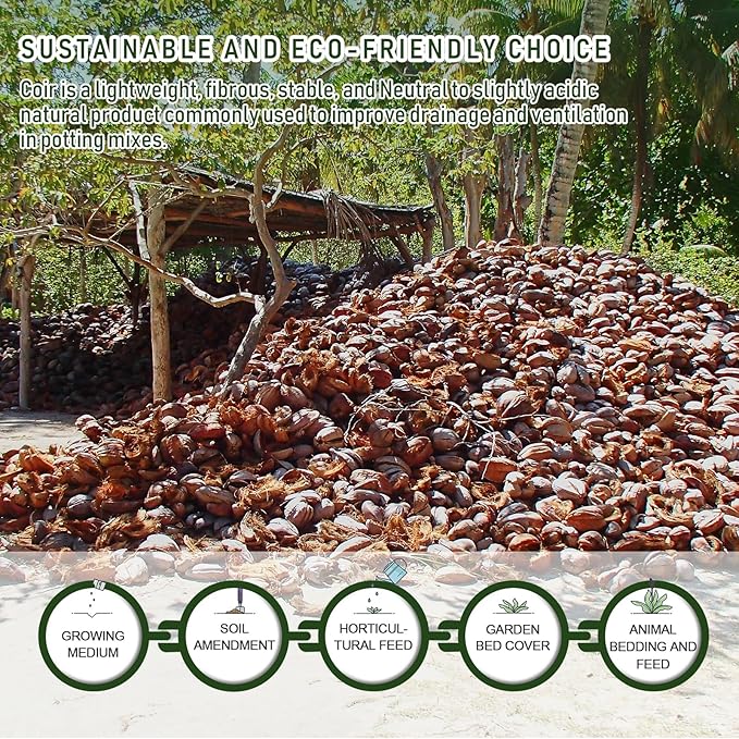 10QT Organic Coco Coir, Coconut Coir for Plants, Coco Coir Fiber Coconut Husk for Gardening, for Plants Indoor, for Houseplants, to Promote Soil Root Growth, and Water Drainage and Plant Growth