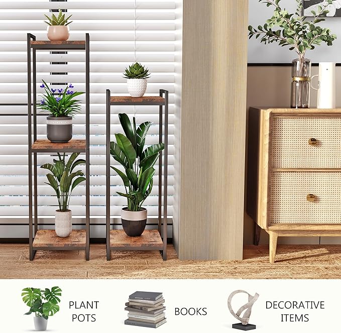 45" Tall Plant Stand Indoor, 3-Tier Modern Plant Shelf Corner Flower Pot Holder Organizer for Living Room Balcony Garden, Rustic Brown