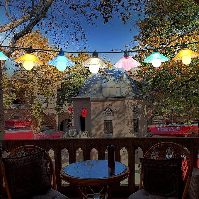 Outdoor LED String Lights 16.4 ft Waterproof Connectable Patio Lights with 10 Bulbs for Backyard Porch Garden Home Holiday Indoor Decoration (Multi-Colored)