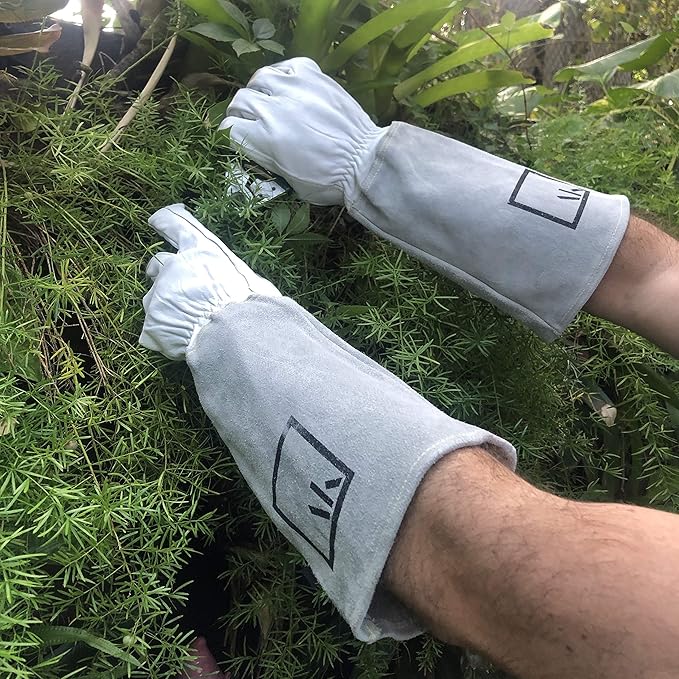 Rose Pruning Gloves Gauntlet Garden Gloves Leather Long Gardening Gloves for Women Rose Gloves Cut Proof Work Gloves White Garden Gloves for Rose Gardening Gloves Rose Bushes Ready to Plant Cowhide L