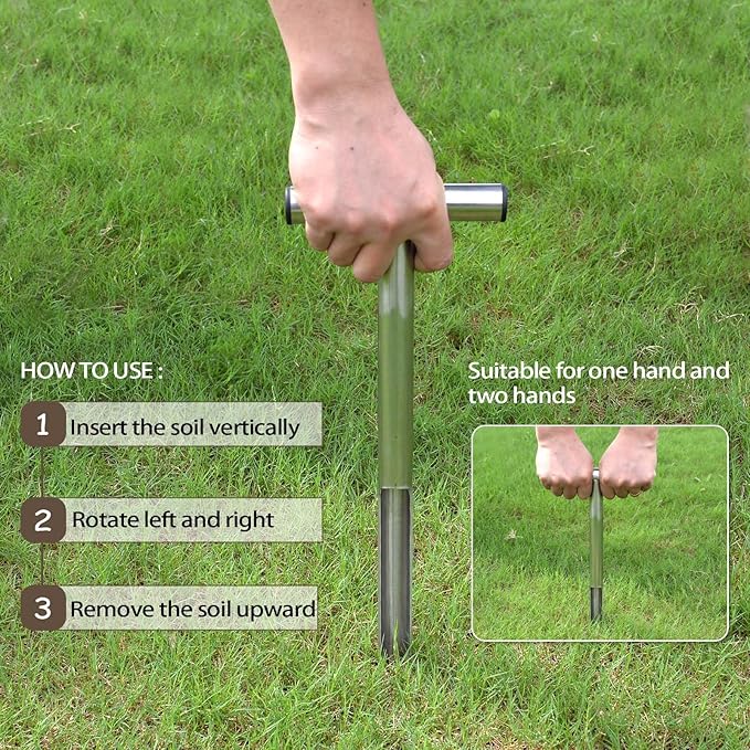 HiHydro Soil Sampler Probe Stainless Steel Tubular T-Style Handle Soil Test Kits Satisfying The Sampling Depth of Agriculture Forest(C)