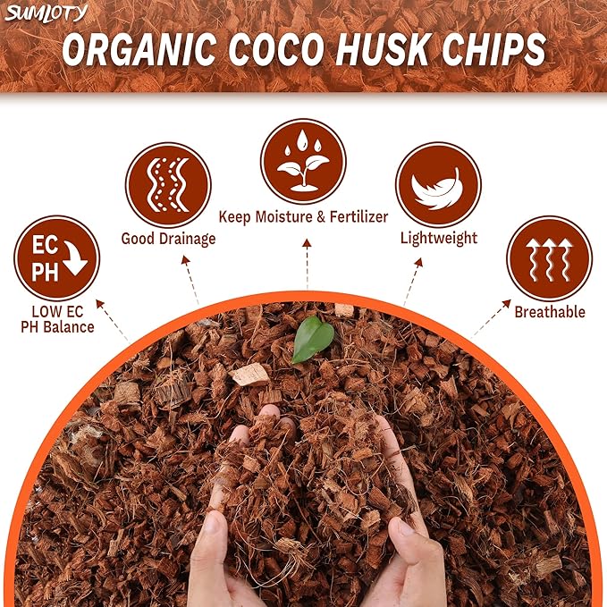 Coco Husk -27PACK Organic Coconut Husk Chips with Low EC & PH Balanced, High Expansion Coconut Substrate Coco Husk Mulch for Garden Flowers, Planting, Reptile