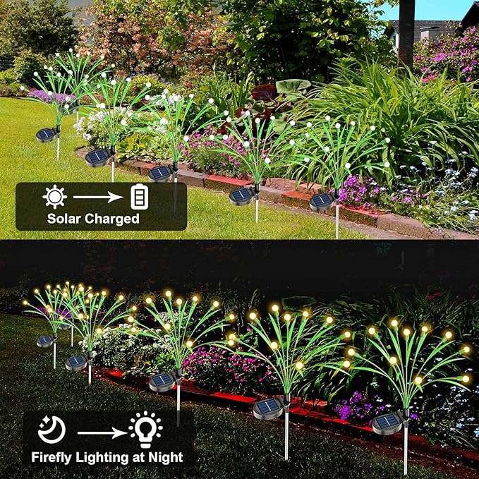 ZGWJ Solar Garden Lights 4 Pack 40 LED, Solar Firefly Lights with Leaves, Waterproof Solar Outdoor Lights Swaying Lights for Halloween Christmas Yard Patio Pathway Outdoor Decoration Warm White