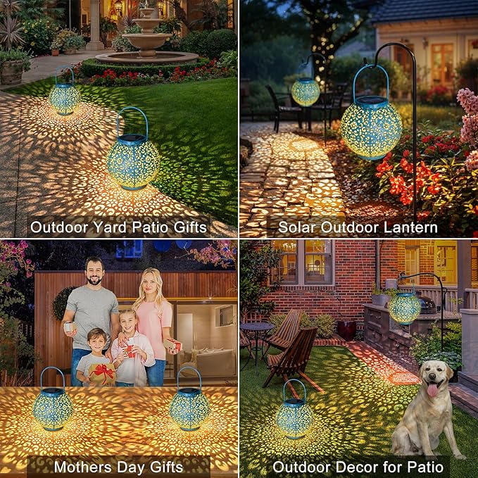 Outdoor Solar Big Lanterns Waterproof, Go2garden Gifts for Women Mom Garden Yard Decor Lights for Patio, Yard, Party Ornaments,Birthday Mothers Day Gifts for Grandma (1 Pack, Teal Blue)