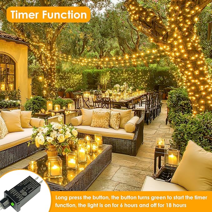 66Ft 200 LED Fairy Lights Plug in, Waterproof String Lights Outdoor & Indoor 8 Modes Christmas Light Bedroom Decor, Timer Twinkle Lights for Girl's Room Garden Party Christmas Decorations (Warm White)