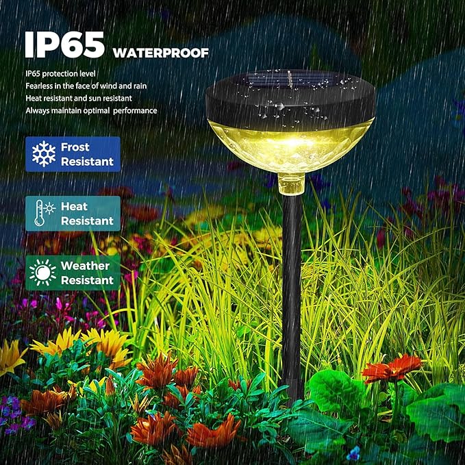 pearlstar Bright Solar Pathway Lights 8 Pack,Color Changing+Warm White LED Path Lights Outdoor,Solar Garden Light Outdoor Waterproof for Walkway Yard Backyard Lawn Landscape Decorative