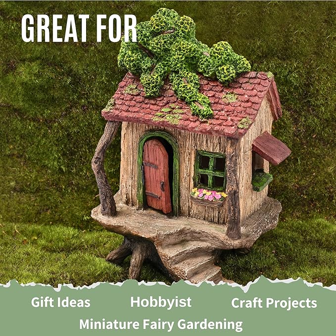 Fairy Garden House – Fairy House for Outside – 9” High with Door That Opens – Sturdy Fairy Garden Building – Lovely Miniature Garden Accessories Supplies