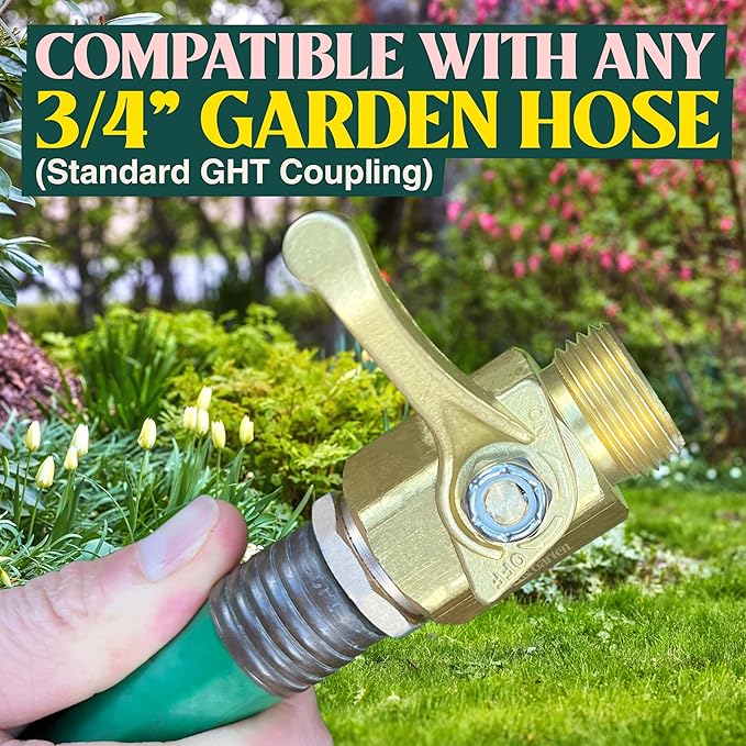 Haus & Garten Heavy-Duty 3/4" Brass Garden Hose Shut Off Valve - Garden Hose Connector, Water Shutoff, Gardening Hose Nozzle Valve, Outdoor 3/4 Inch GHT Brass Shut Off Valve Attachment (2-Pack)