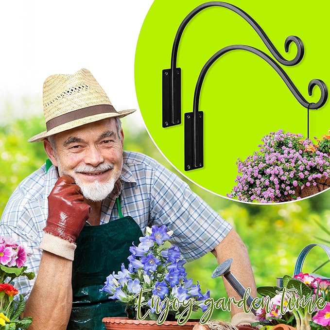 AJART Hanging Plant Hanger Outdoor: 2Pieces Bird Feeder Wall Hooks - 16-Inch Heavy-Duty Plant Bracket Hook for Hanging Flower Baskets