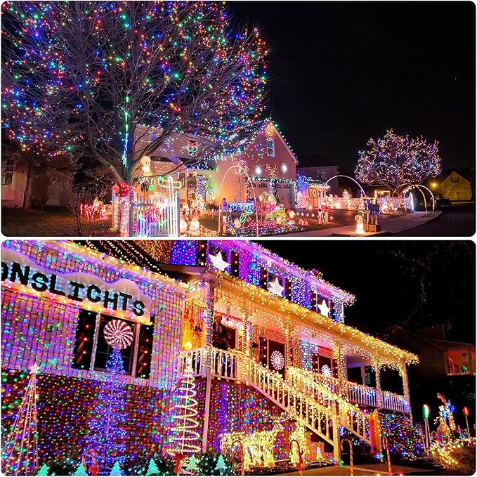 JMEXSUSS 2 Pack Solar Christmas Lights Outdoor Waterproof, Total 400LED 151FT Multi Colored Christmas Lights, 8 Modes Solar String Lights for Outside Tree Patio Garden Xmas Christmas Decorations
