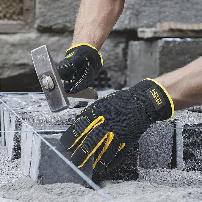 HANDLANDY Men Leather Gardening Gloves, Utility Work Gloves for Mechanics, Construction, Driver, Dexterity Breathable Design