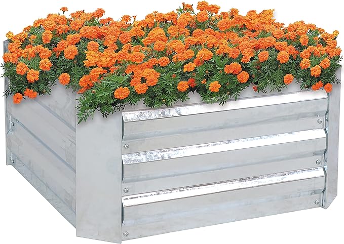Sunnydaze 11.75" H Raised Metal Garden Bed - Galvanized Raised Garden Bed Outdoor for Vegetables and Flowers - Silver - Square