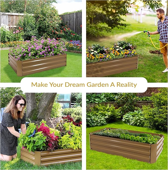 Sunnydaze 11.75" H Raised Metal Garden Bed - Galvanized Raised Garden Bed Outdoor for Vegetables and Flowers - Brown - 4' x 2' Rectangle