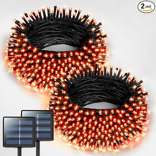 JMEXSUSS 2 Pack Orange Solar Halloween Lights, Total 400 LED 151FT Solar String Lights Outdoor Waterproof, 8 Modes Halloween Lights for Outside Tree Patio Yard Garden Halloween Decorations
