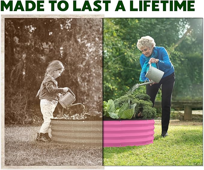 Round Galvanized Raised Garden Bed // 4×4×1 ft Galvanized Raised Garden Beds Outdoor for Gardening, Vegetables, Flowers // Patented Tool-Free Design Round Planter (Pink)