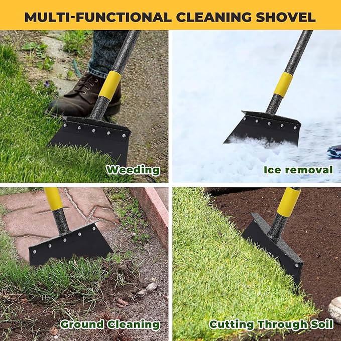 Garden Cleaning Shovel, 76" Adjustable Floor Scraper Long Handle Heavy Duty Tool, Multifunctional Flat Shovel Gardening Tools for Digging, Weeding,Scraping, Ice Remove (2 Blades)