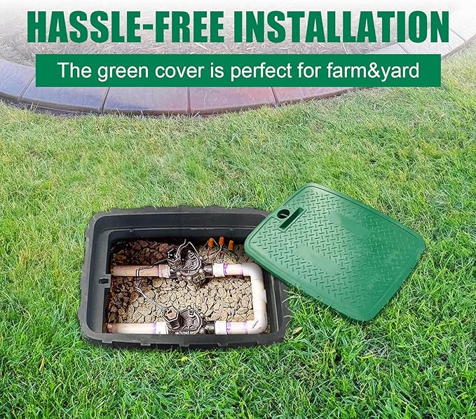 Durable PP Valve Box-2 Sets 19x14 In Jumbo Sprinkler Valve Boxes with Lockable Cover,Plastic Rectangular Irrigation Valve Box Overlapping Cover for Garden Yard Outdoor Lawn Grassland Inground