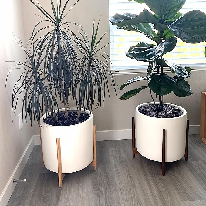 Fox & Fern 14.6 Inch Extra Large Planter — Premium Lightweight Fiberstone Matte White Plant Pot with Drainage Plug; Big Planter for Indoor & Outdoor Use; Weather Resistant & UV Resistant