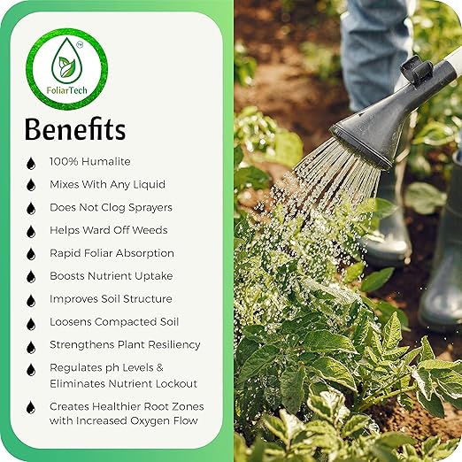 Humic Acid Organic Lawn Fertilizer - Fulvic Humic Mineral Blend for Trees, Shrubs, Ornamentals, Vegetables & Crops - Enhancer & Garden Soil Conditioner by FoliarTech, 1.1 Gallons