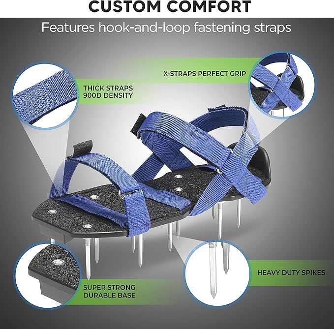 Envy Green Lawn Aerator Shoes – Ready-to-Use, Pre-Assembled – One-Size-Fits-All Gardening Shoes – Lawn Aerator with X-Strap – Lawn Aerator Spike Shoes for Lawn and Yard – Premium Tools by EnvyGreen