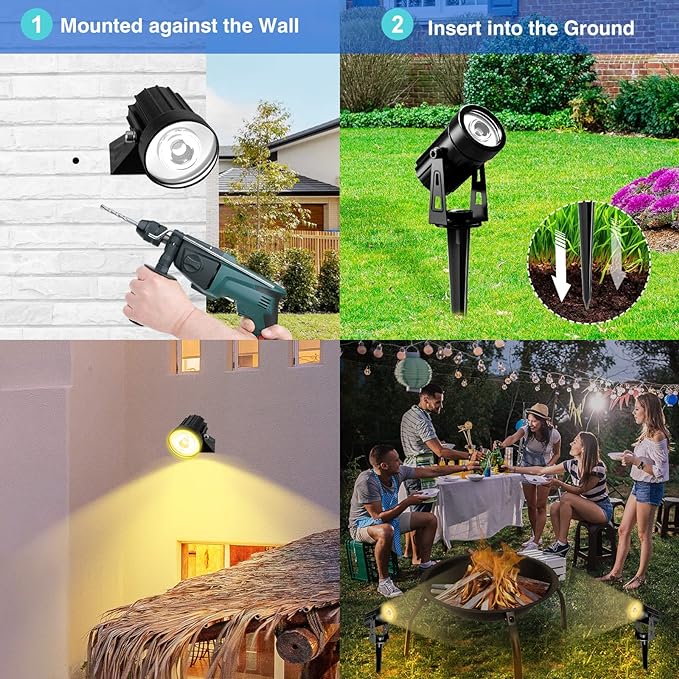 2W Solar Spotlights,T-SUNRISE IP65 Waterproof Outdoor Solar Lights Landscape Lighting Wall Light Auto On/ Off with 2 Warm White Dual Spot Headlamp for Tree,Patio, Yard, Garden