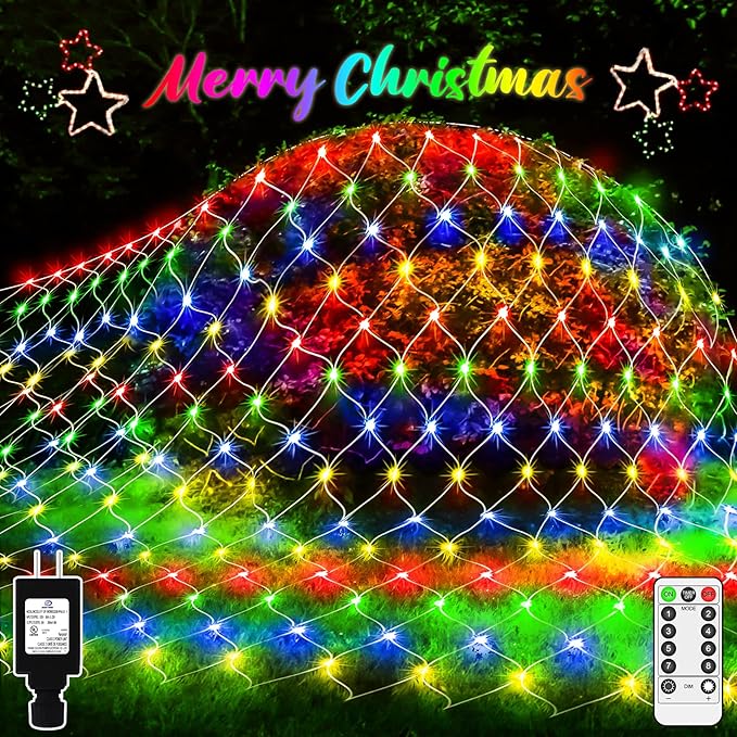 JXLEDAYY 200 LED Christmas Net Lights Outdoor Waterproof 3M*2M Mesh Lights Fairy String Lights Plug in with Timer 8 Modes for Bush Window Fence Garden Yard Roof Wall Decor-Multicolored