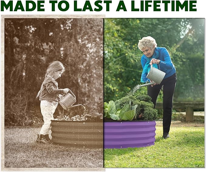 Round Galvanized Raised Garden Bed // 4×4×1 ft (2-Pack) Galvanized Raised Garden Beds Outdoor for Gardening, Vegetables, Flowers // Patented Tool-Free Design Round Planter (Purple)