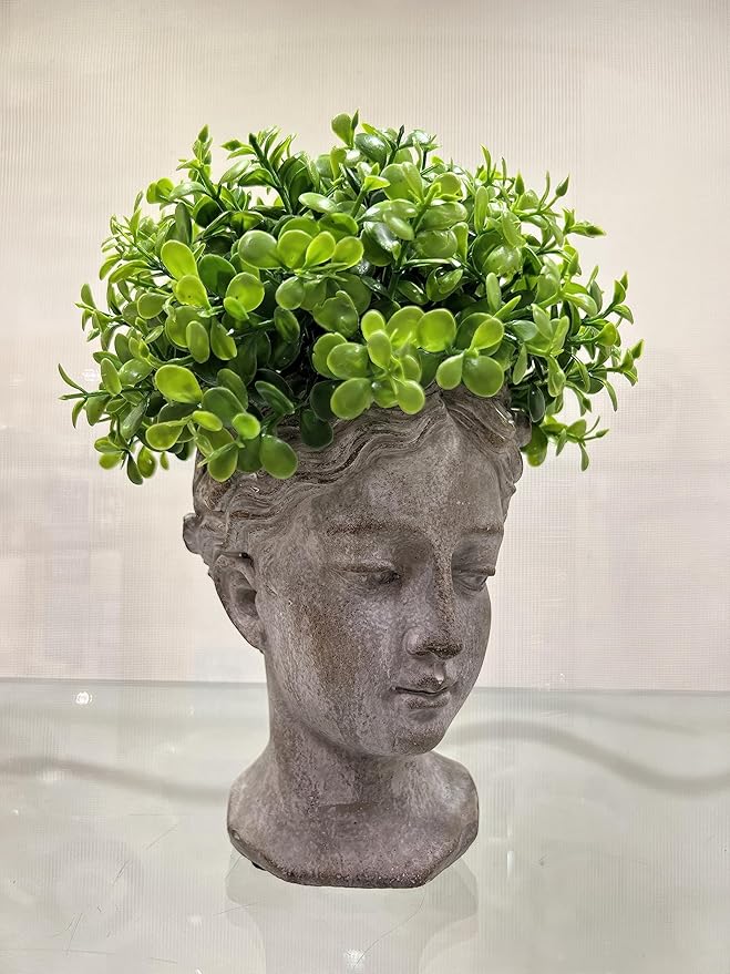 Abbott Collection Goddess Head Wall Planter - Small Cement Indoor and Outdoor Planter Pot - Grecian Woman Statue Head Planter for Flowers and Succulents (Grey, 3" Opening)