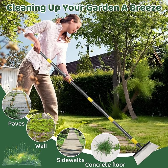 Garden Flat Shovel, Ice Scraper, Snow Shovel, 60 Inch Multifunctional Garden Cleaning Shovel, Heavy Duty Floor Scraper Long Handle,Metal Weeding Scraper for Lawn Edging, Snow Ice Removal