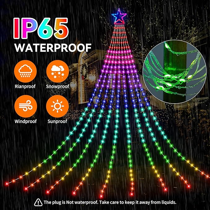 Christmas Decoration RGB String Lights, Outdoor Color Changing Christmas Lights 320 LED 11.5 Ft Star Tree Topper Fairy String Lights with 8 Light Modes for Christmas New Year Holiday Garden Yard