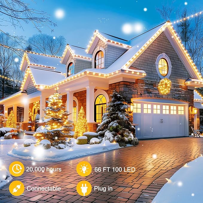 Brightown C9 LED Christmas String Lights, 66ft 100 LED Waterproof Strawberry String Lights, Plug-in Extendable Green Wire Lights String for Outdoor Indoor Outside Patio Wedding Party Decoration