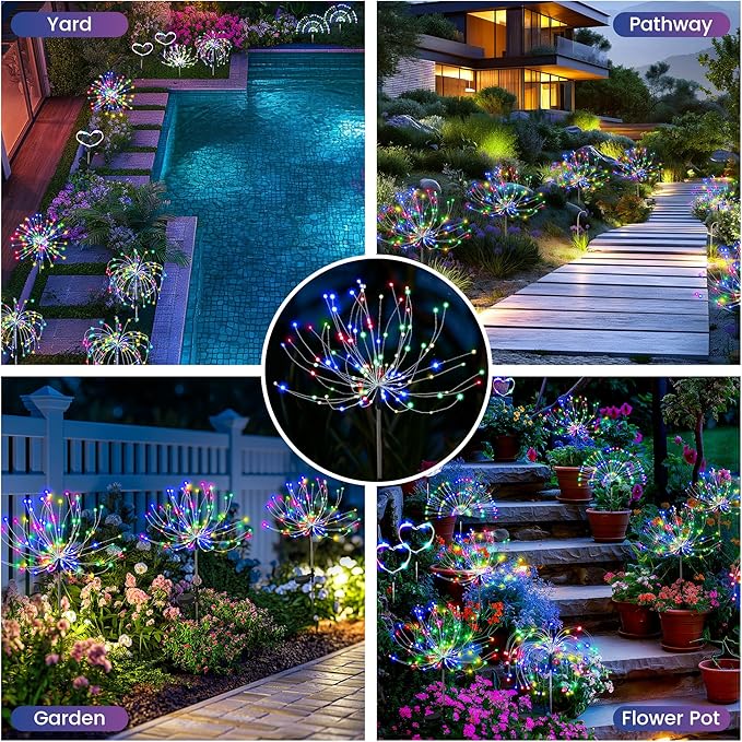 Garden Decor Solar Lights Outdoor,6Pack 120LED Waterproof Colorful Solar Garden Lights Your Outdoor Decoration,Yard, Patio, Porch,Flower Pot,Pathway,Christmas
