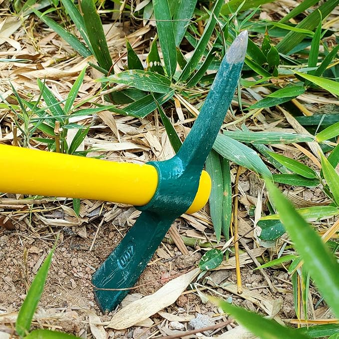 17.7 Inch Pick Mattock Hoe Heavy Duty, Gardening Hand Pick with Shock Absorption Rubber Handle and Forged Head, Pick Axe Hand Tool for Digging Weeding Prospecting Camping
