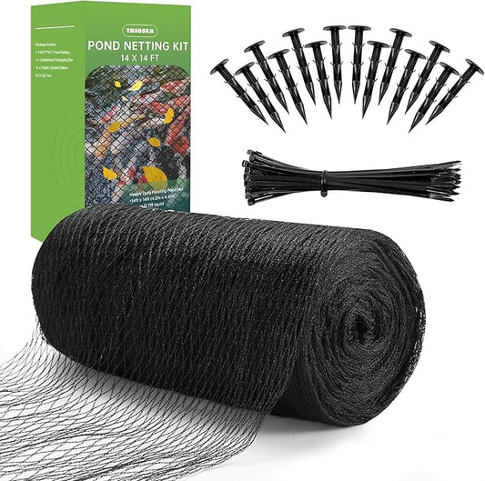 Pond Netting, Pond Netting for Koi Ponds 14 x 14 FT Pond Net, Heavy Duty Woven Fine Mesh Pond Garden Pool Netting Kit for Leaves to Catch Leaves and Debris, Protects Koi Fish from Birds Cats Predators