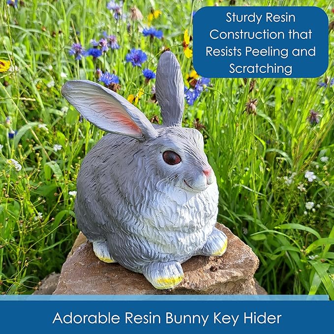 Stocky Bunny Garden Statue - Outdoor Key Hider for Garden, Porch or Patio - Magnetic Cover Key Hider