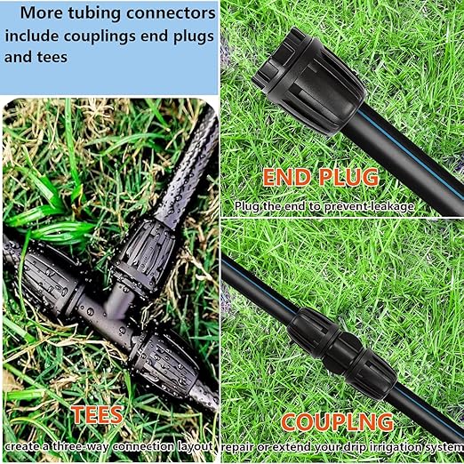 40Ft(12m) 1/2 "Drip Hose Garden Irrigation System Mainline Hose for Garden Irrigation Systems and Irrigation Components 1/2" Straight Connector-3-Way Connector-End Cap