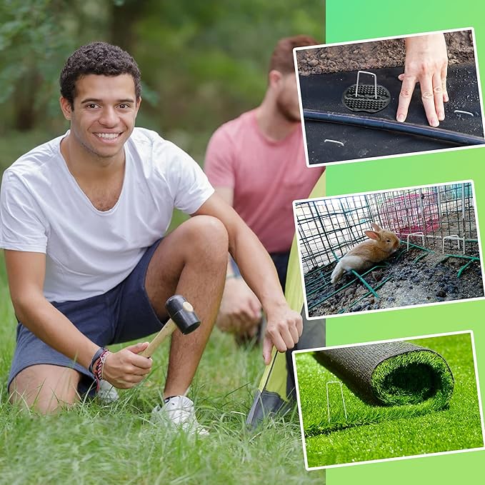 100 pcs 6 inch U-Shaped Landscape Staples and 10 pcs Fixing Gasket Sets, Garden Landscape Staples are Suitable for Outdoor Irrigation Hoses, Artificial Turf Nails, Fixed Fences and Tents, etc.