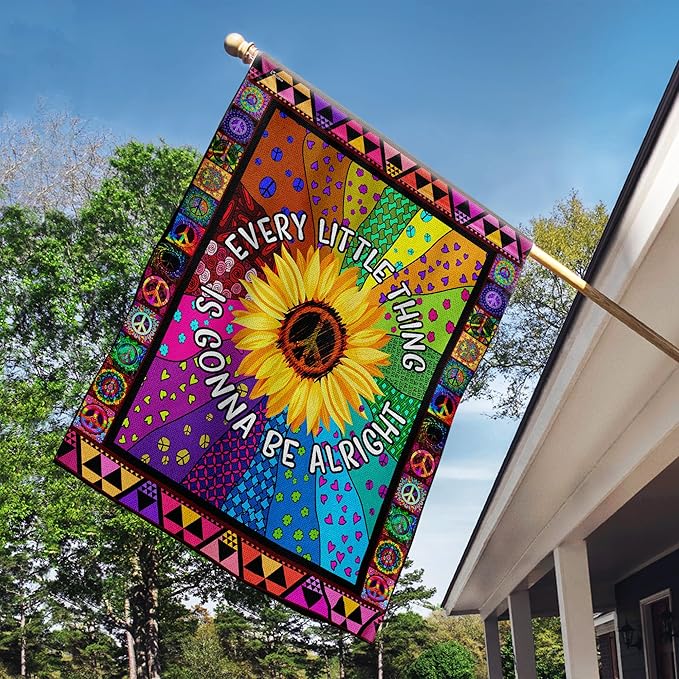 FLAGWIX Flags - Hippie Sunflower. Every Little Thing Gonna Be Alright Flag, House Flag (29.5" x 39.5") - USA House Garden Flags Premium Polyester-Decorative Outdoor Flags
