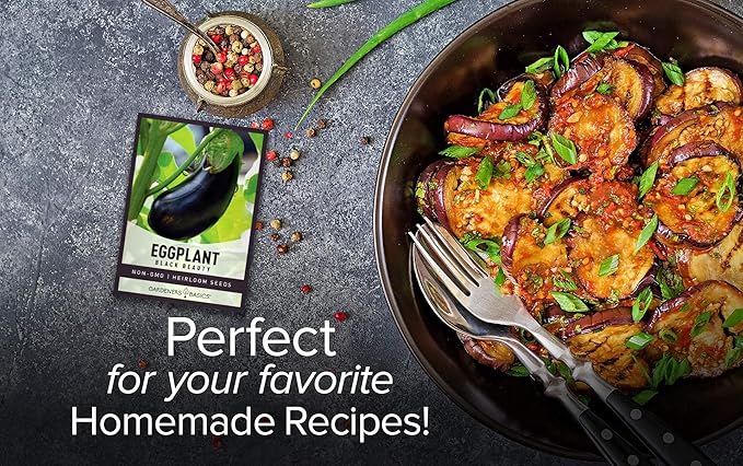 Gardeners Basics, Eggplant Seeds for Planting - Black Beauty Solanum melongena is A Great Heirloom, Non-GMO Vegetable Variety- 300 mg Seeds Great for Outdoor Spring, Winter and Fall Gardening