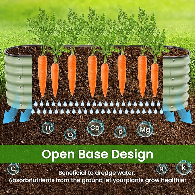 8 X 2 X 1.4 Ft Galvanized Raised Garden Bed,Sturdy and Easy to Assemble Oval Raised Planter Beds Outdoor for Vegetables, Gardening, Flowers, Fruits（Light Green）
