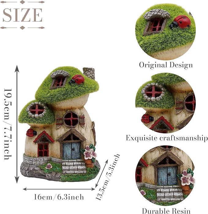 TERESA'S COLLECTIONS Mushroom Garden Statues with Outdoor Solar Light, Green Flocked Christmas Decorations for Home, Resin Fairy House Accessories Outdoor Decor Yard Thanksgiving Gifts for Mom, 7.7“