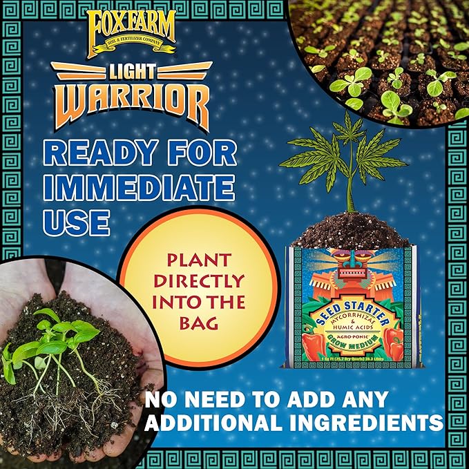 FoxFarm Light Warrior Seed Starter Growing Medium, 1cu ft - Beneficial for Seed Germination and Root Development, Indoor/Outdoor Cultivation - Ideal Nutrition for Plant Seedlings