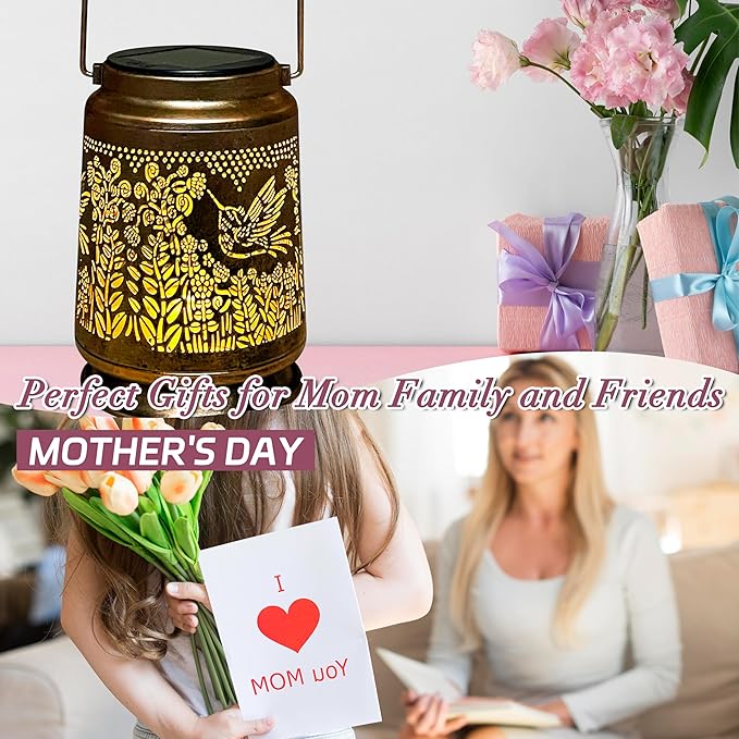 KY&BOSAM Fly Hummingbird Solar Lanterns Outdoor Waterproof Hanging Solar Lights Christmas Gifts for Women Men Metal Bird Decoration LED Solar Lantern Garden Decor for Yard,Tabletop,Pathway,Landscape